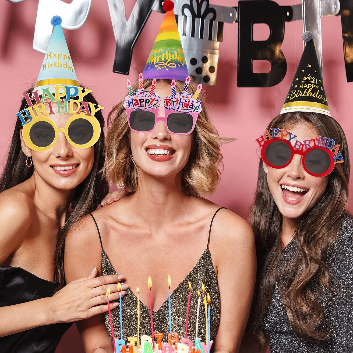 16 Pcs Birthday Hats Sunglasses Adult Party Decorations