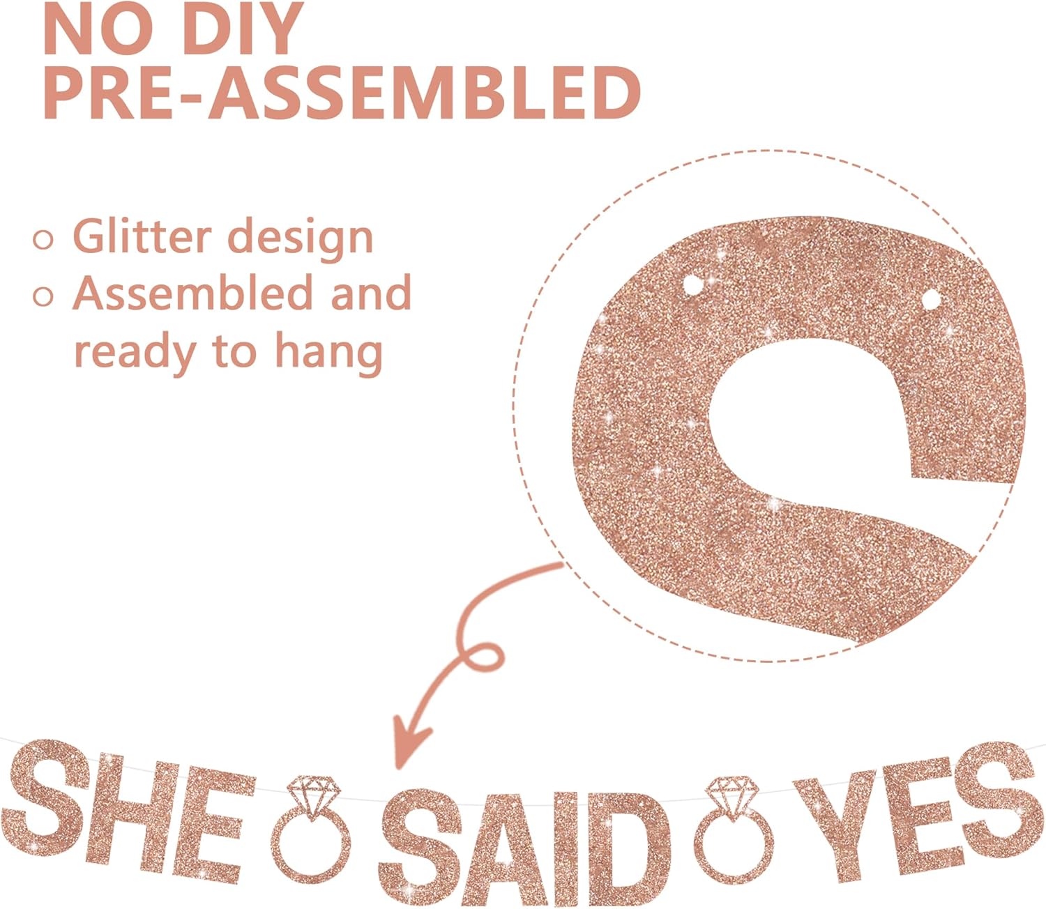 Glitter Rose Gold She Said Yes Pre-Strung Banner