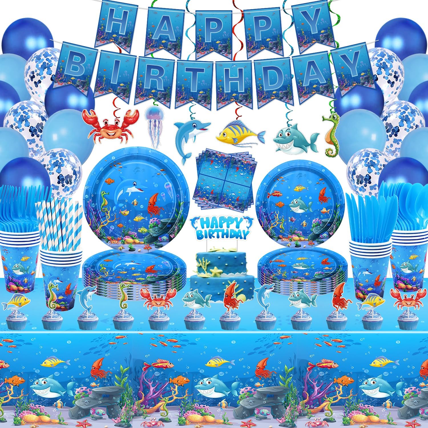 246 Pack Under the Sea Party Supplies Set for 20 Guests