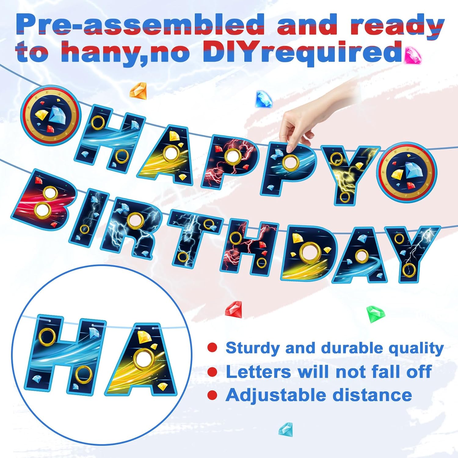 Blue Hedgehog Birthday Banner Preloaded and Ready to Hang