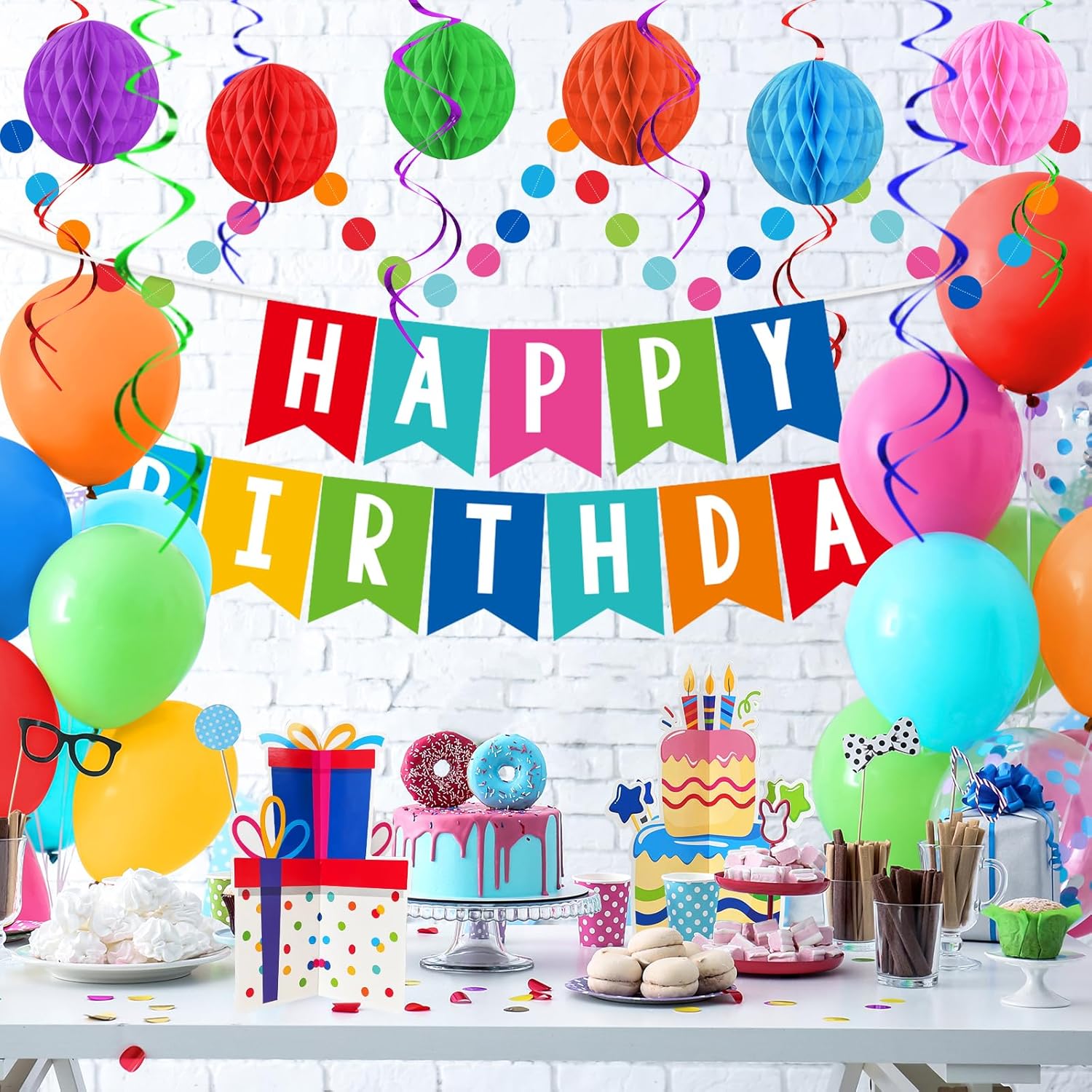 Happy Birthday Decorations Kit with Banner Backdrop Garland Streamers Balloons