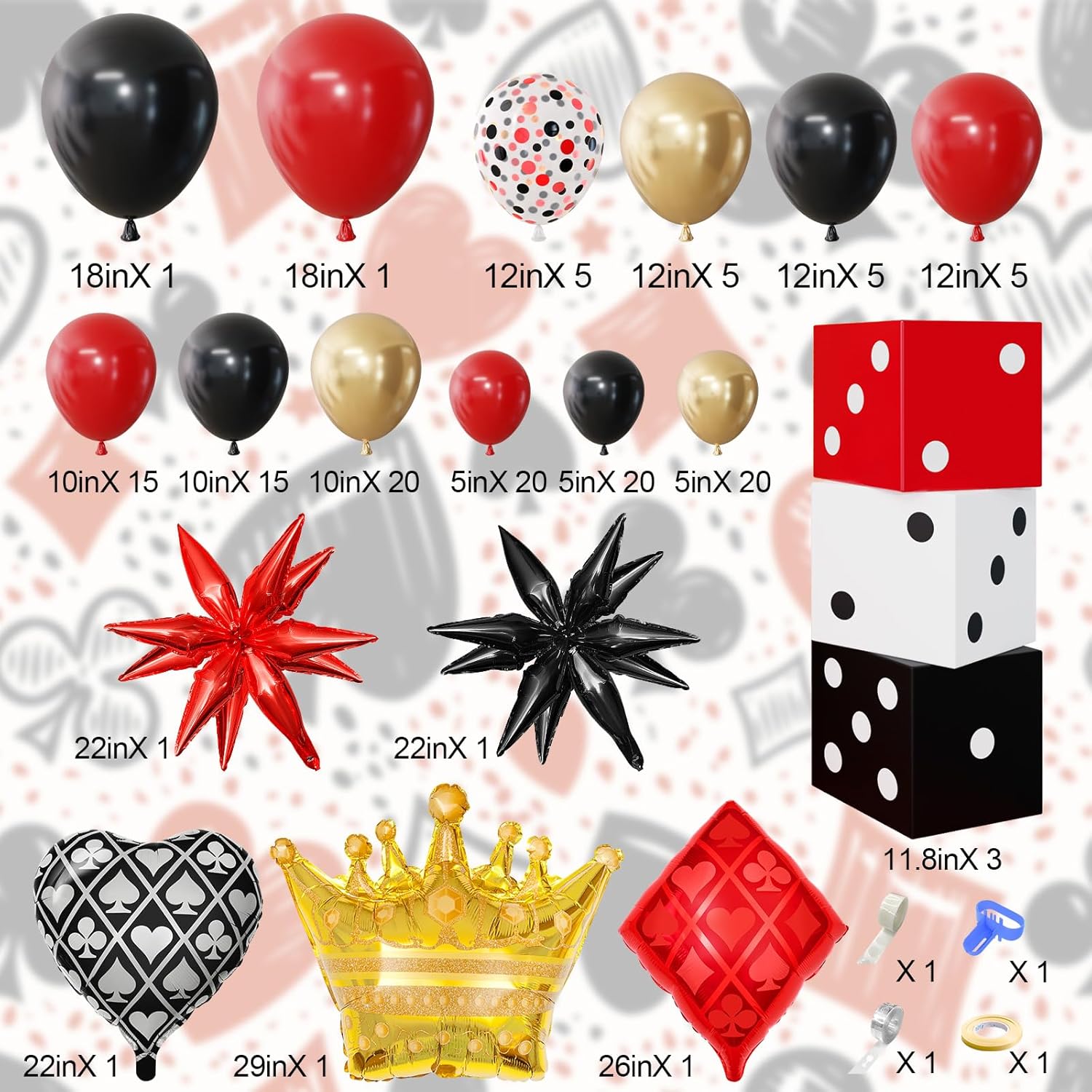 144PCS Casino Dice Favor Boxes Balloon Kit Party Decorations