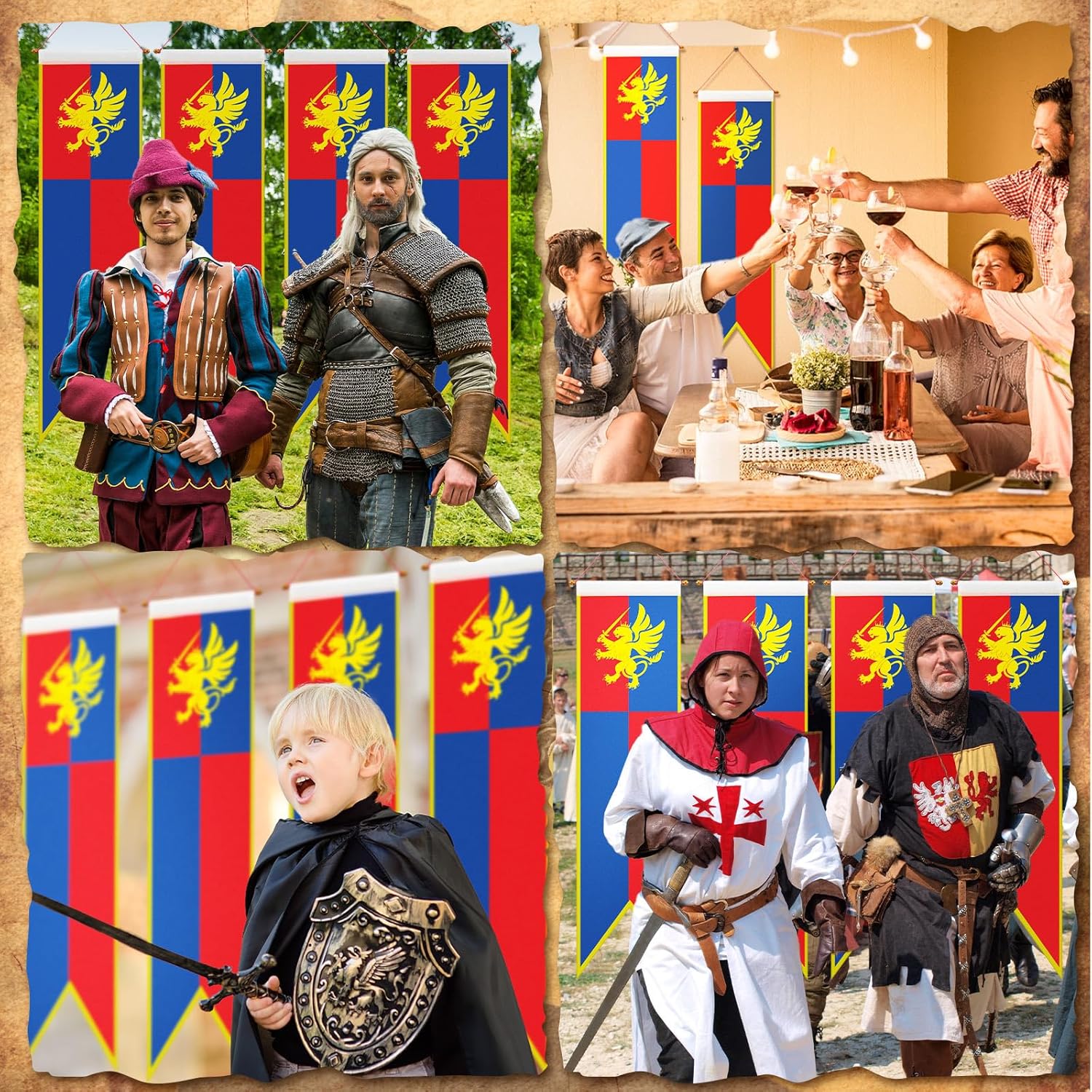 Oudain Medieval Fantasy 4 Ft Pull Down Banner Set