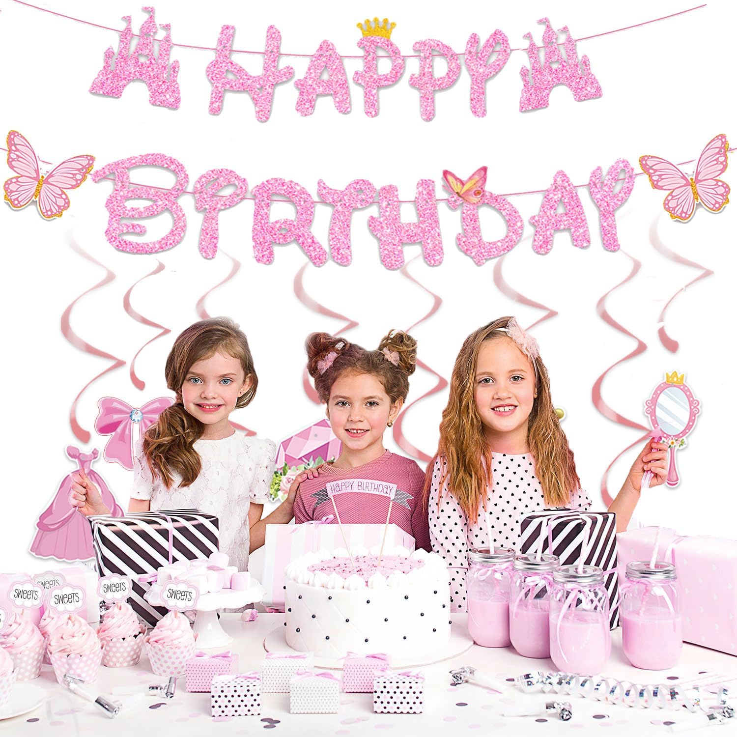 Pink Princess Birthday Banner for Girls Party Decor