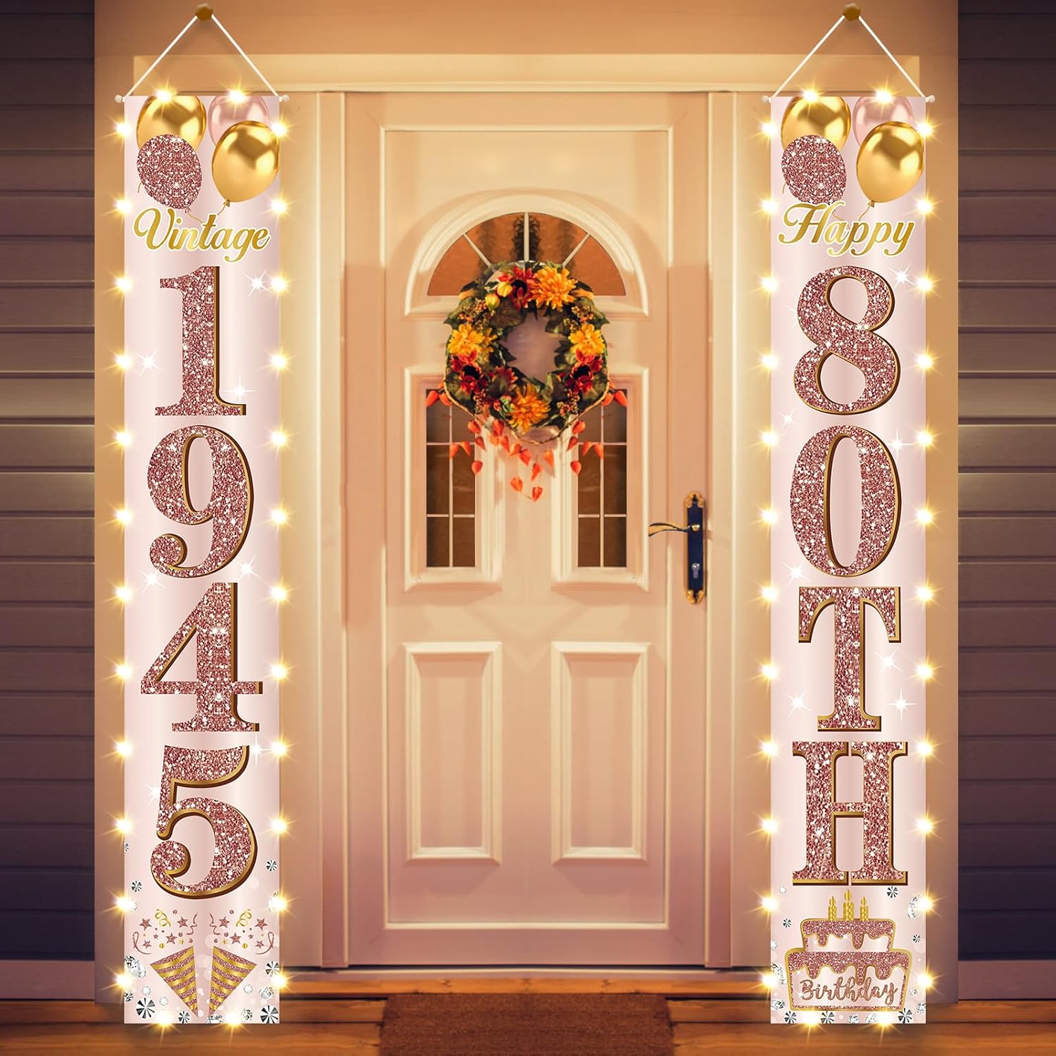 80th Birthday Door Banner with LED Light