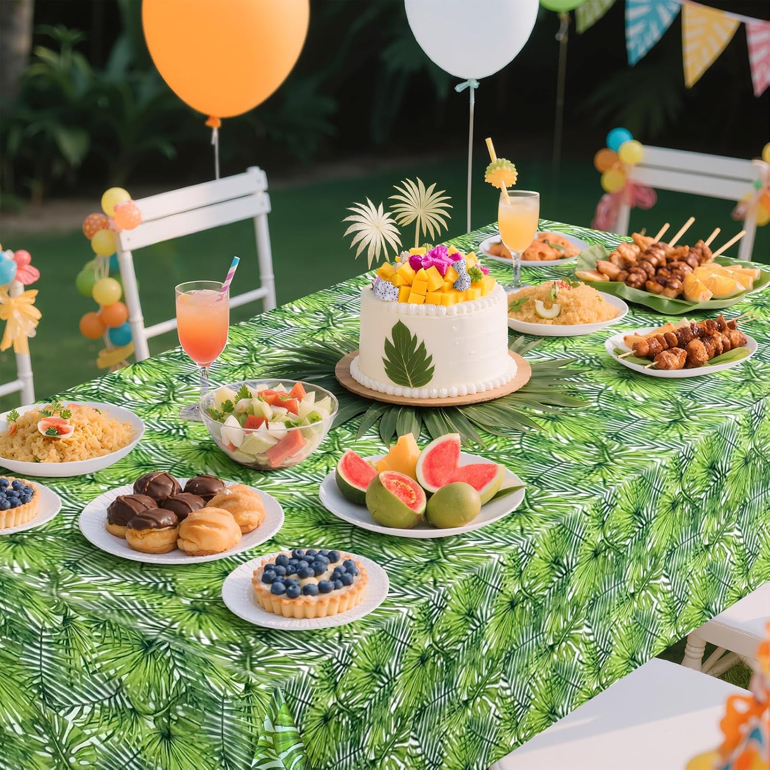 2 Pieces 54x108 Inch Hawaii Palm Leaves Tablecloth Decorations
