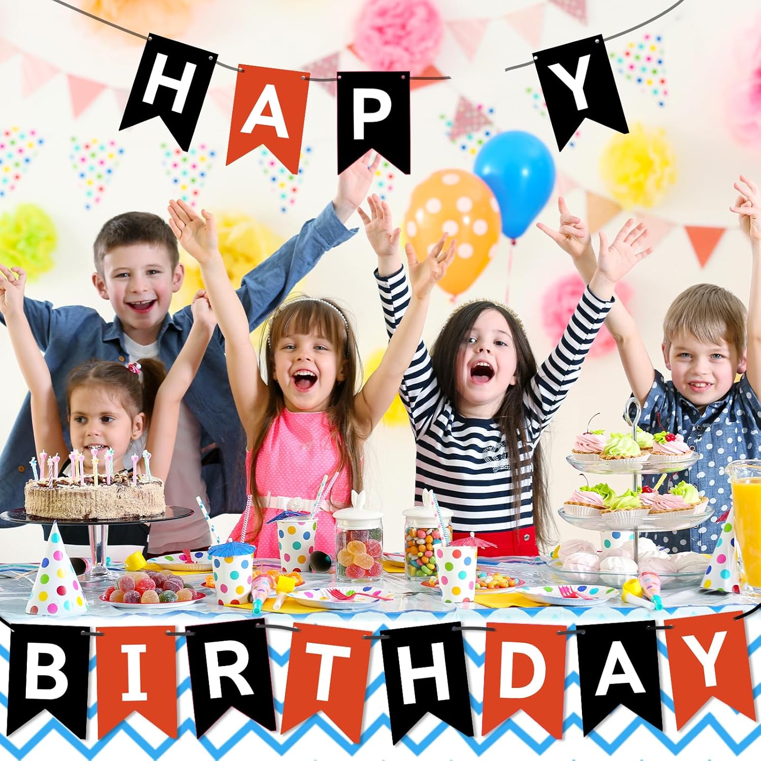 Happy Birthday Banner Sign Black and Red Party Decor