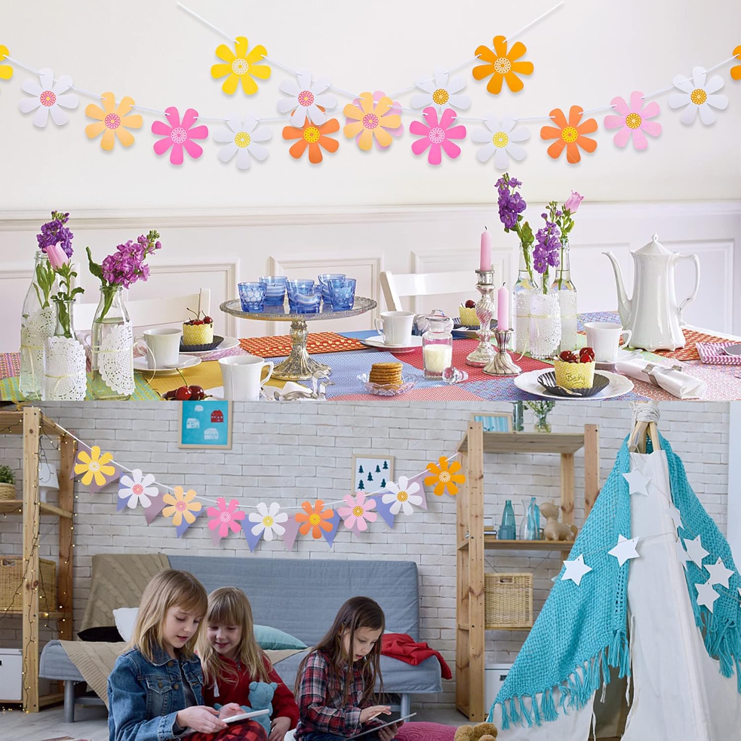 Set of 5 Daisy Paper Garland Boho Decor Banners