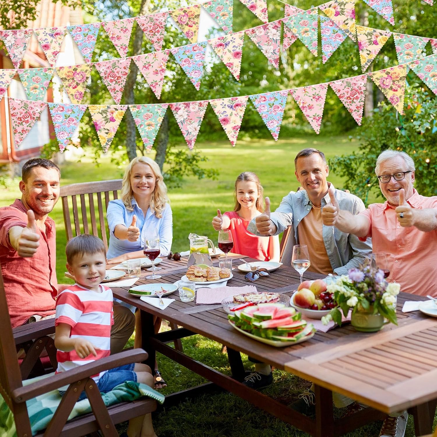 Faccito 5 Pcs Floral Tea Party Bunting Decor