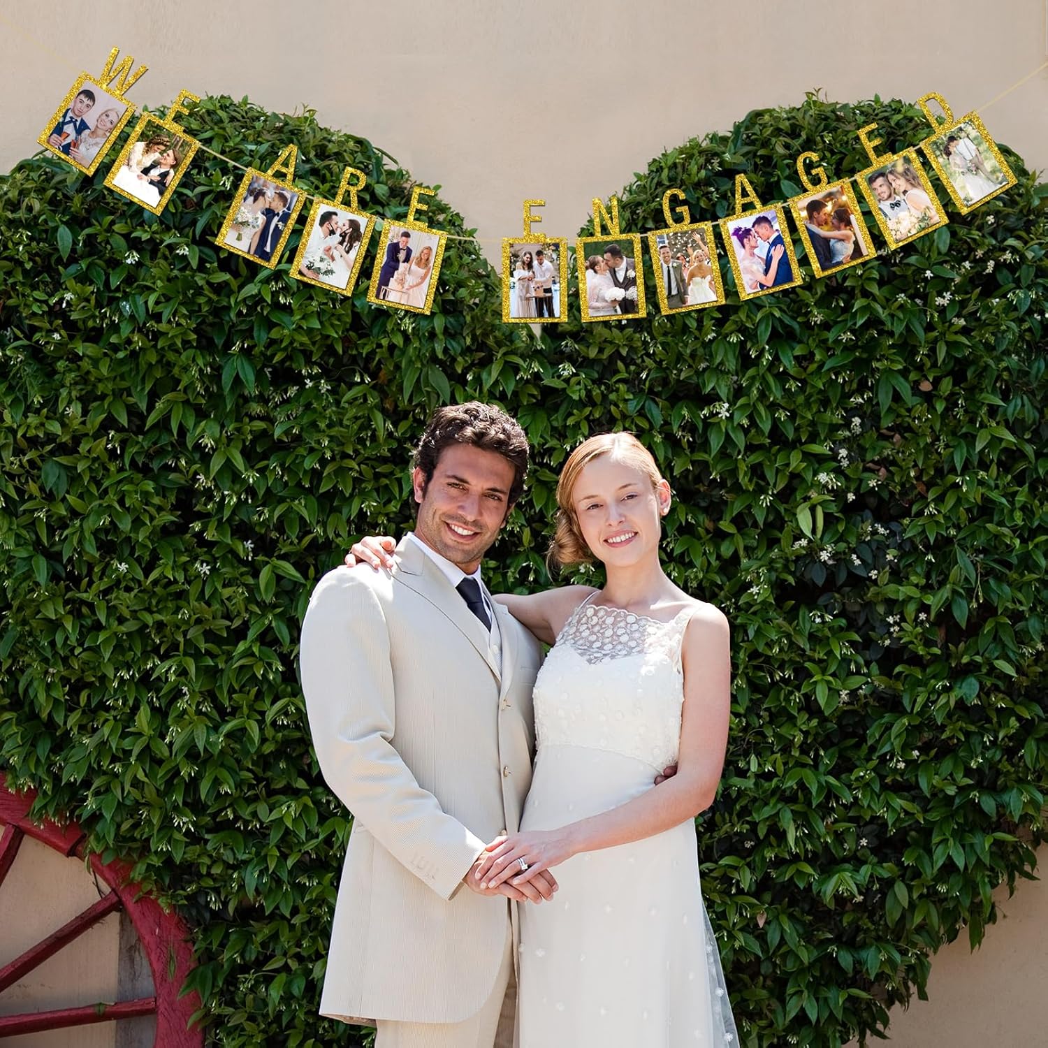 INNORU Engagement Photo Banner with Gold Glitter Letters