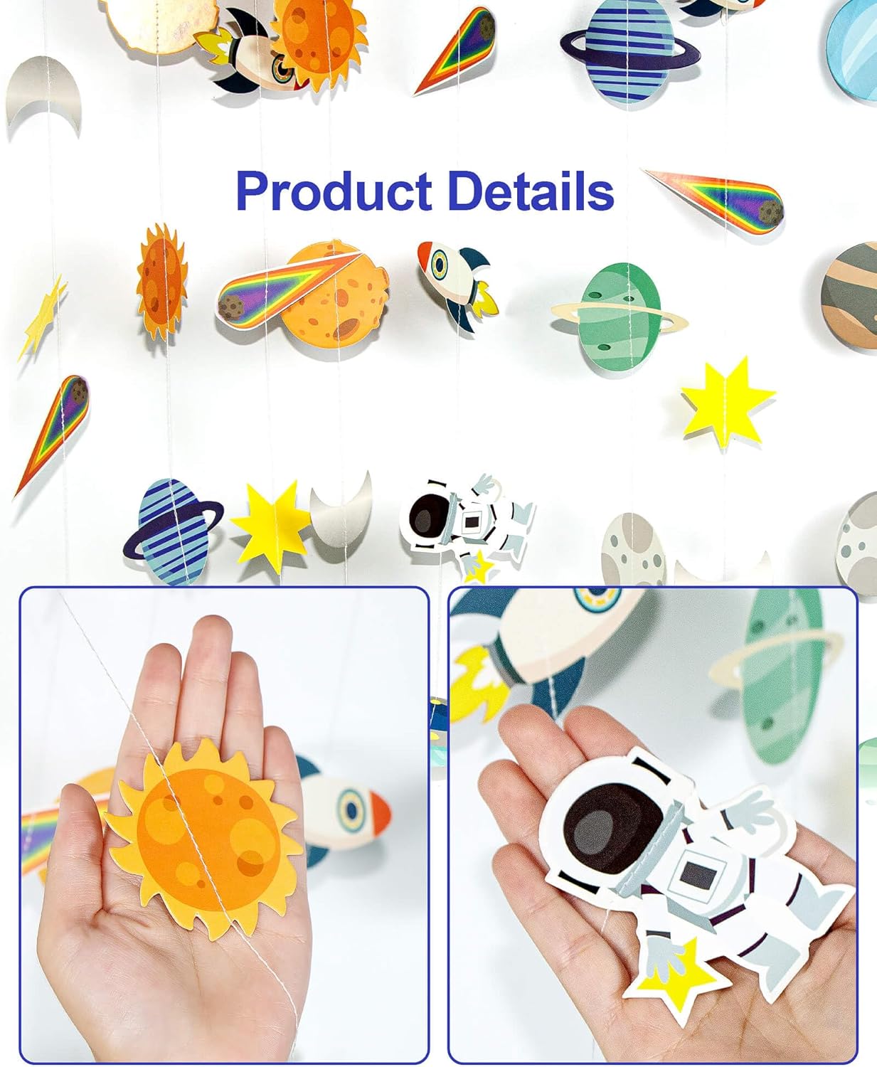 Galaxy Solar System Hanging Banner with Rockets and Stars