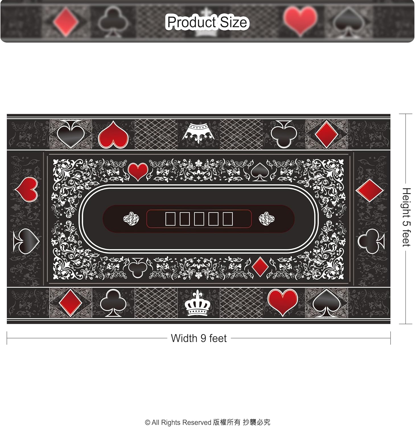 Cheerland Casino Tablecloth Poker Playmat 9ft x 5ft