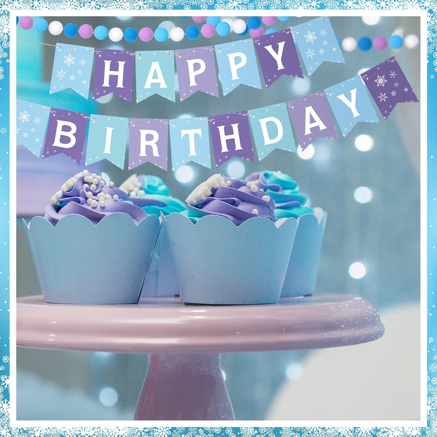5 Pcs Snowflake Birthday Banner Set with Felt Castle Decorations