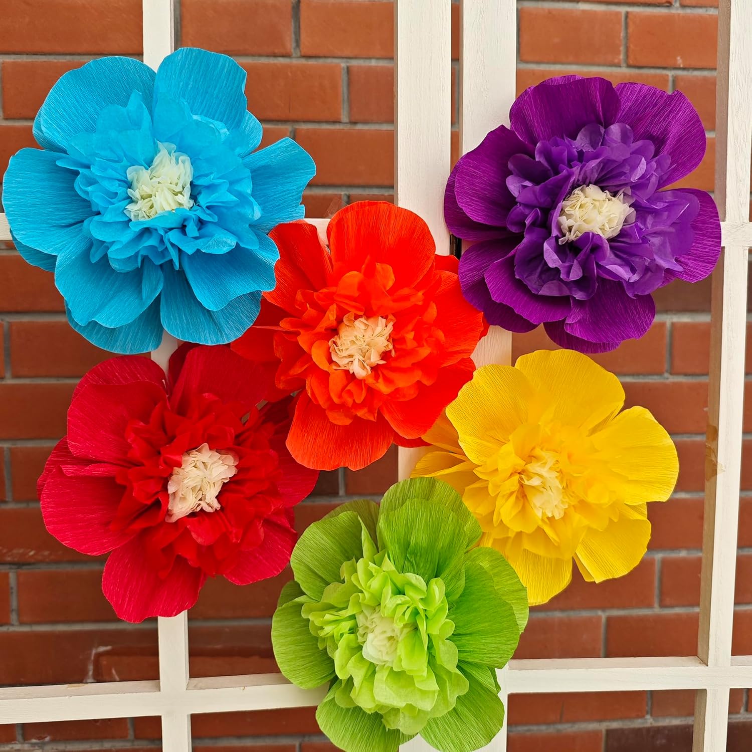 Rainbow Crepe Paper Flowers for Decorations Pack of 9
