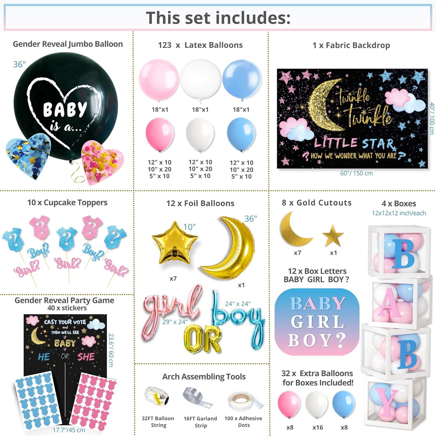 191 PC Premium Twinkle Star Gender Reveal Decor Kit