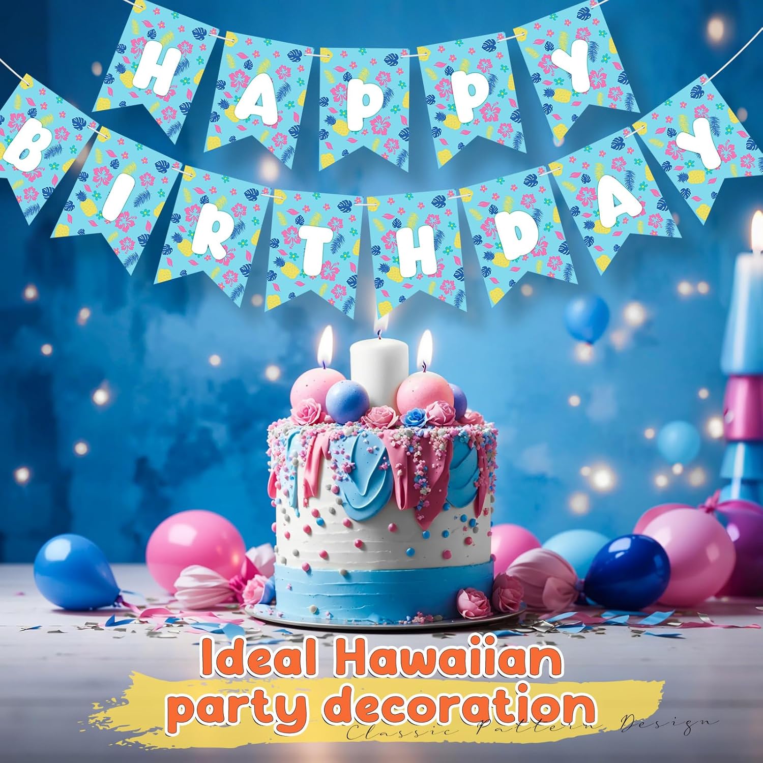 TaoBary Blue Cartoon Happy Birthday Banner