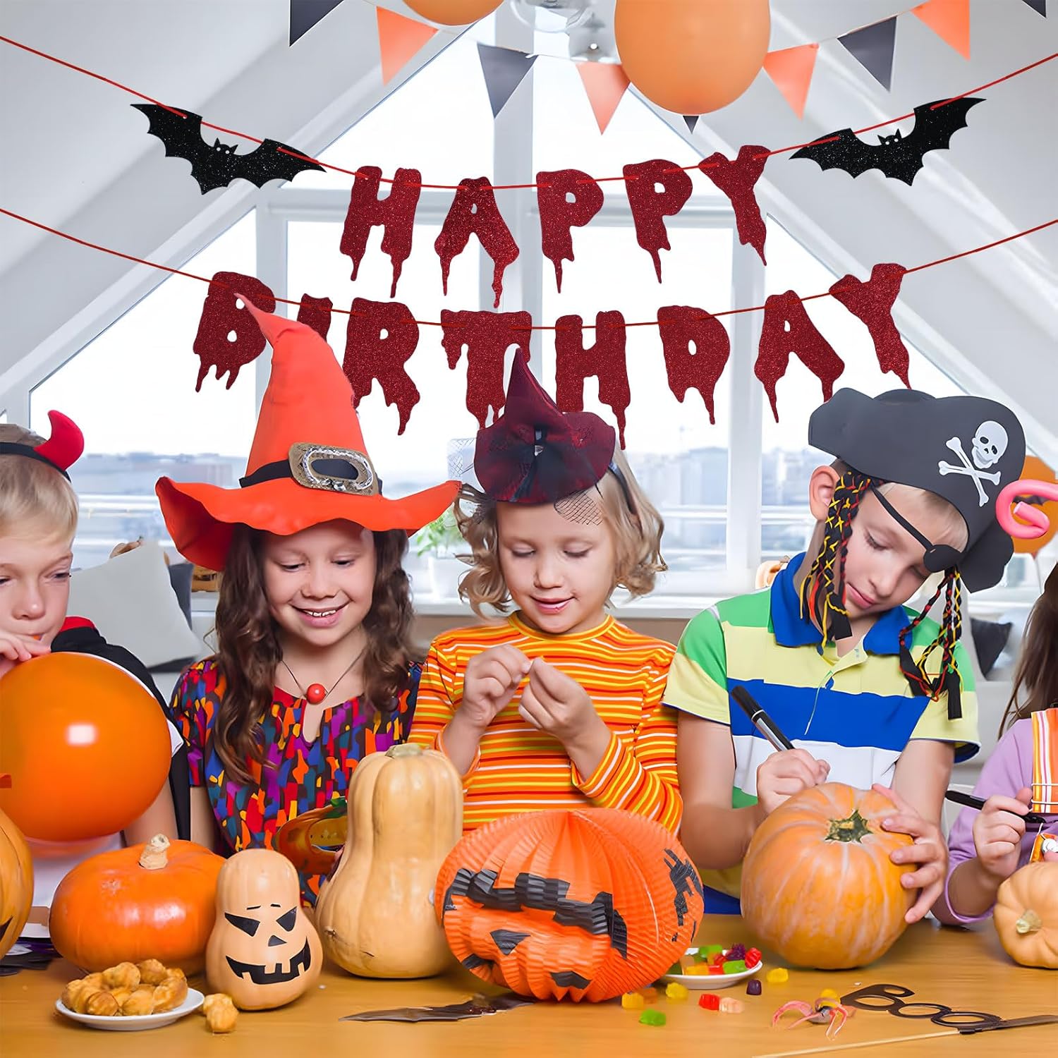 Red Glittery Halloween Birthday Banner