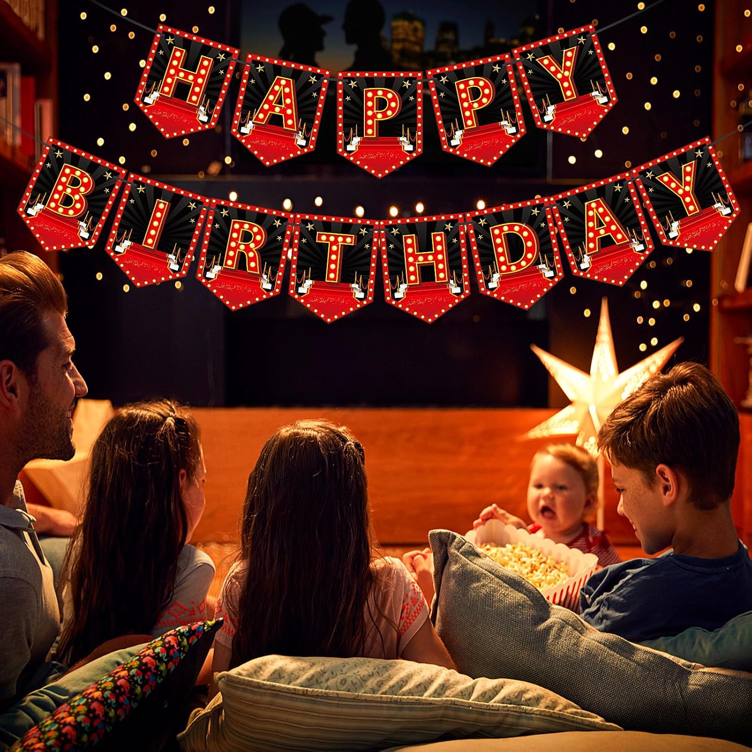 Oudain Movie Night Birthday Banner Decorations