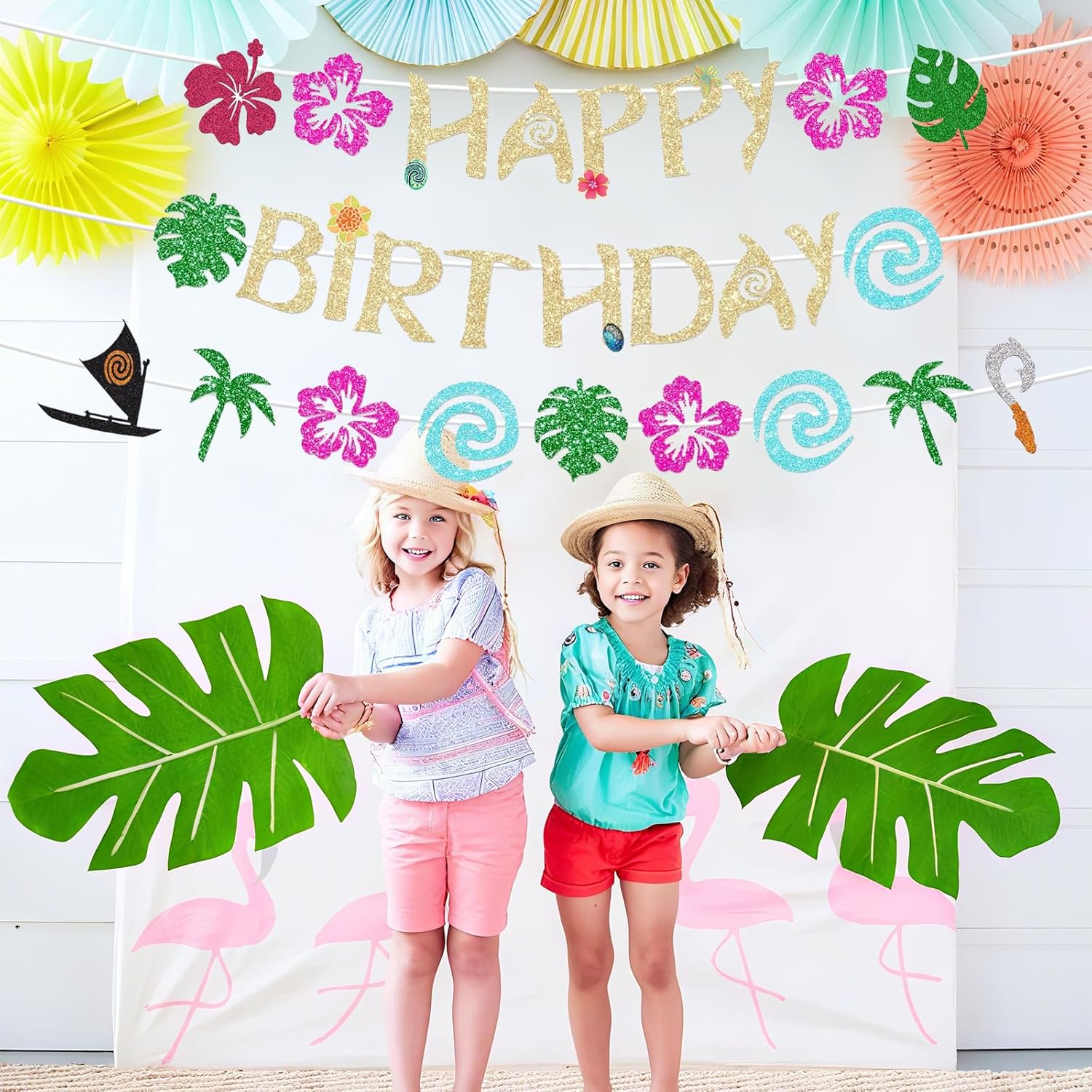 Hawaiian Happy Birthday Banner - Glittery Gold Party Decor