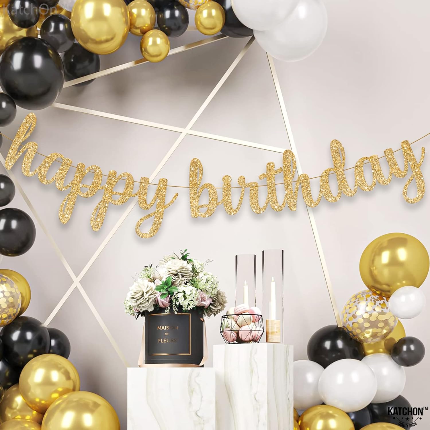 KatchOn Gold Happy Birthday Banner 10 Feet Pre-Strung