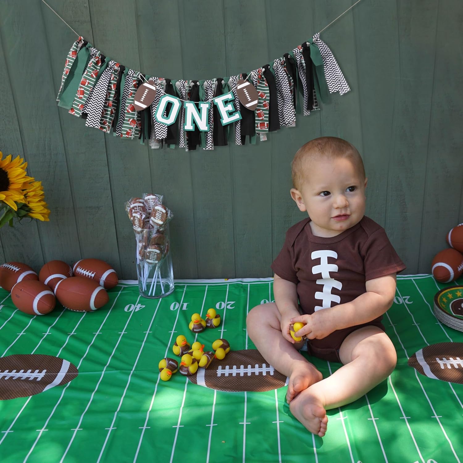 Football 1st Birthday High Chair Banner Decoration Green