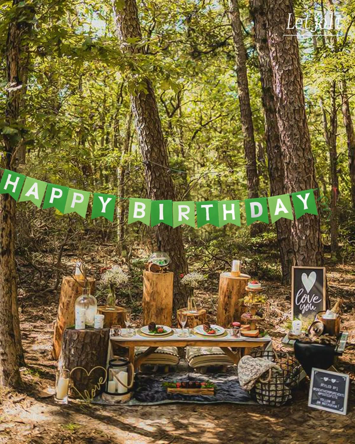 Green Happy Birthday Banner with Satin Strands