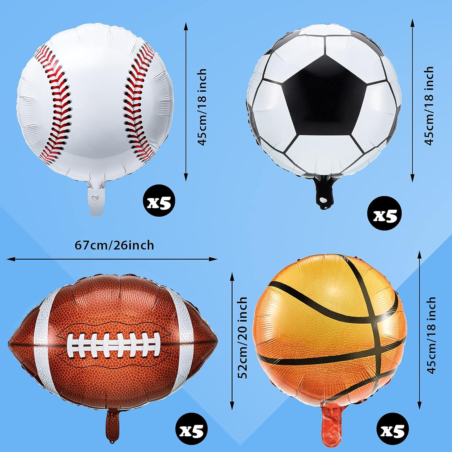 20 Pieces Sports Foil Balloon Set for Parties