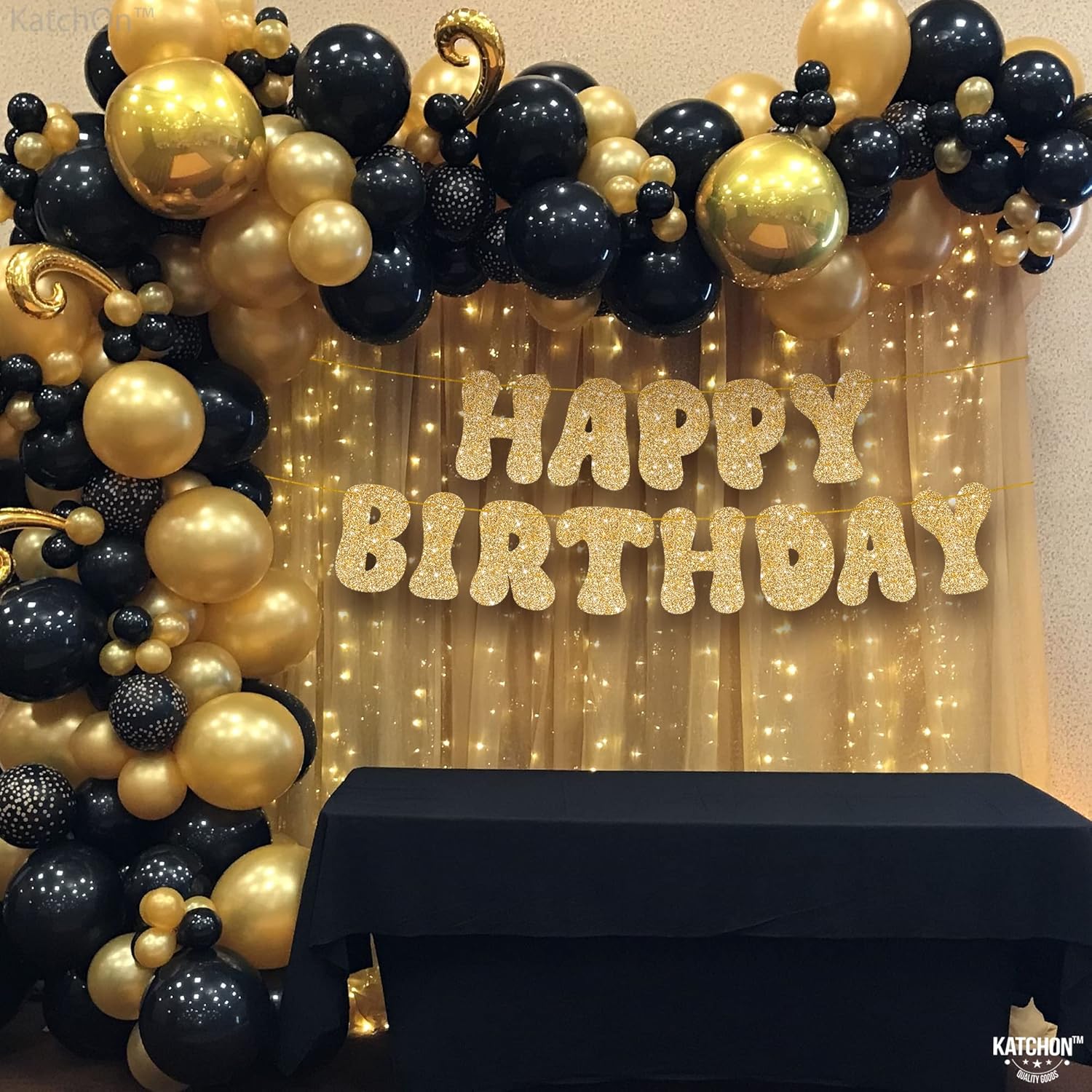 Glitter Gold Happy Birthday Banner - 10 Feet Prestrung