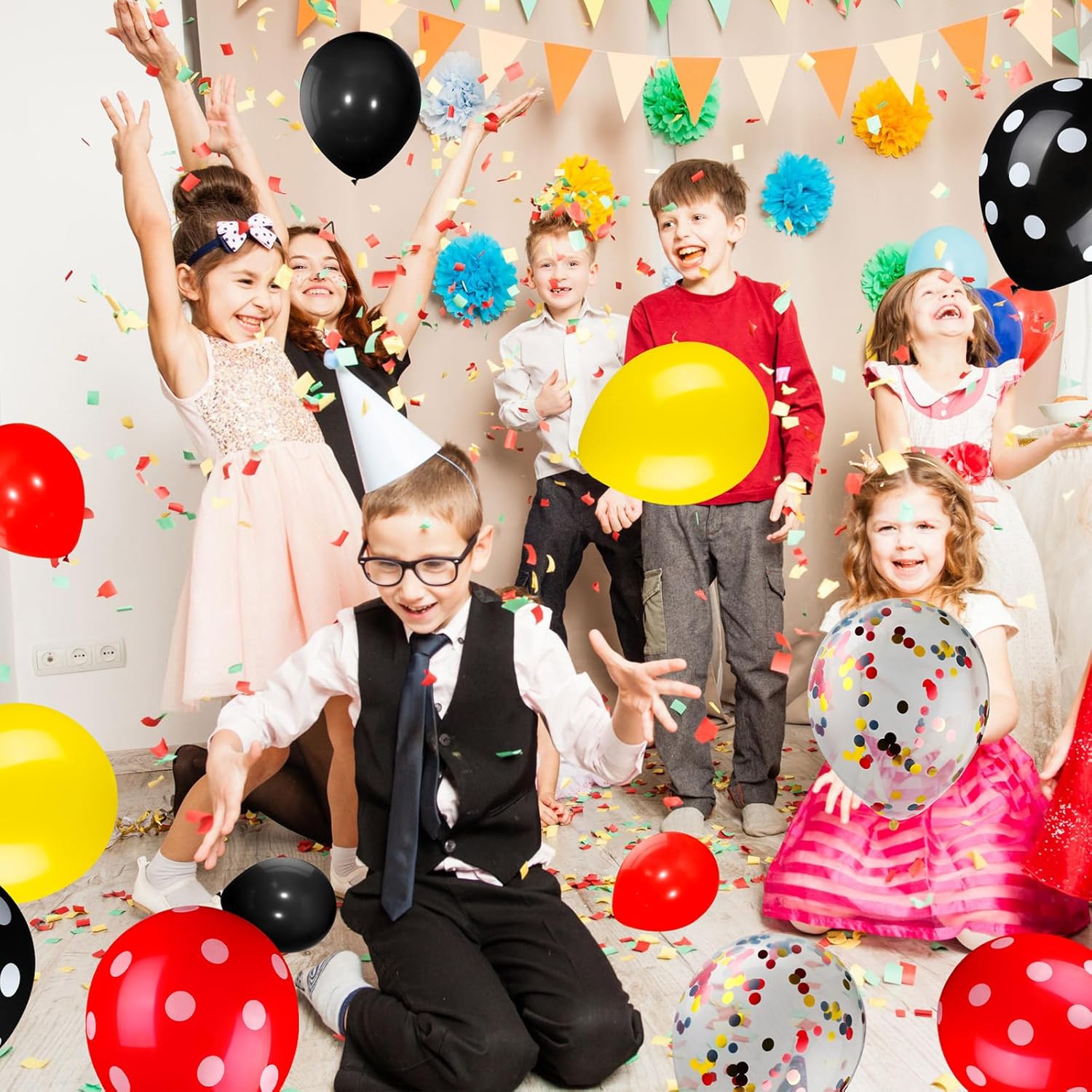 75 Piece Mouse Balloons Party Decor Set Red Black Yellow