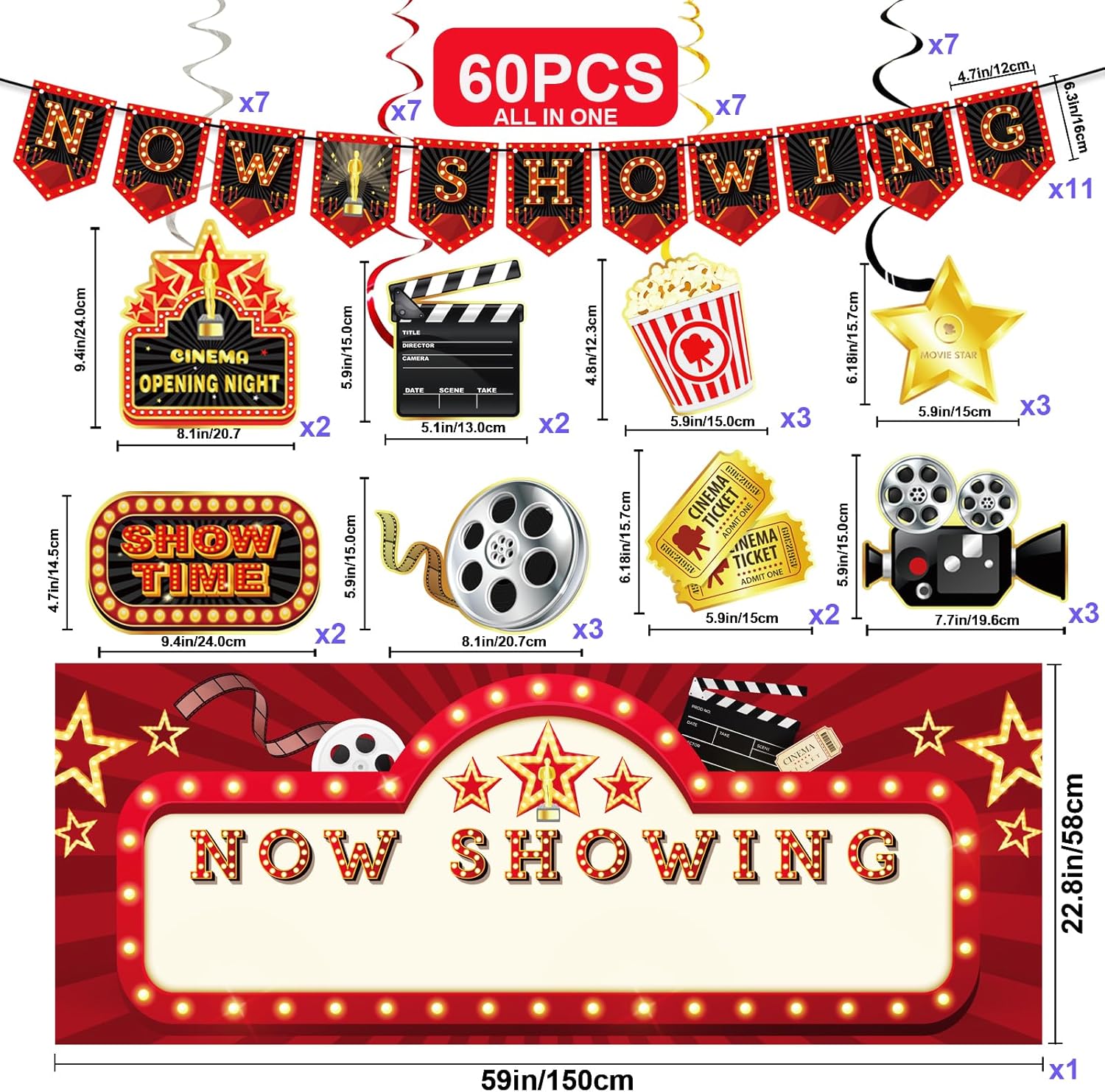 Movie Night Party Decorations 60 pcs Kit
