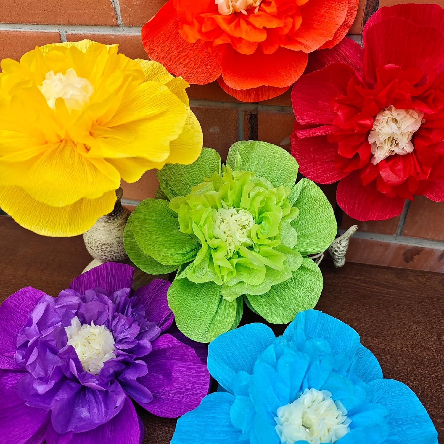 Rainbow Crepe Paper Flowers for Decorations Pack of 9