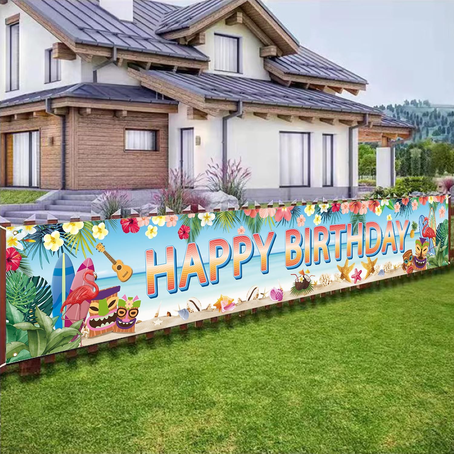 Hawaiian Birthday Party Banner with Luau Decorations