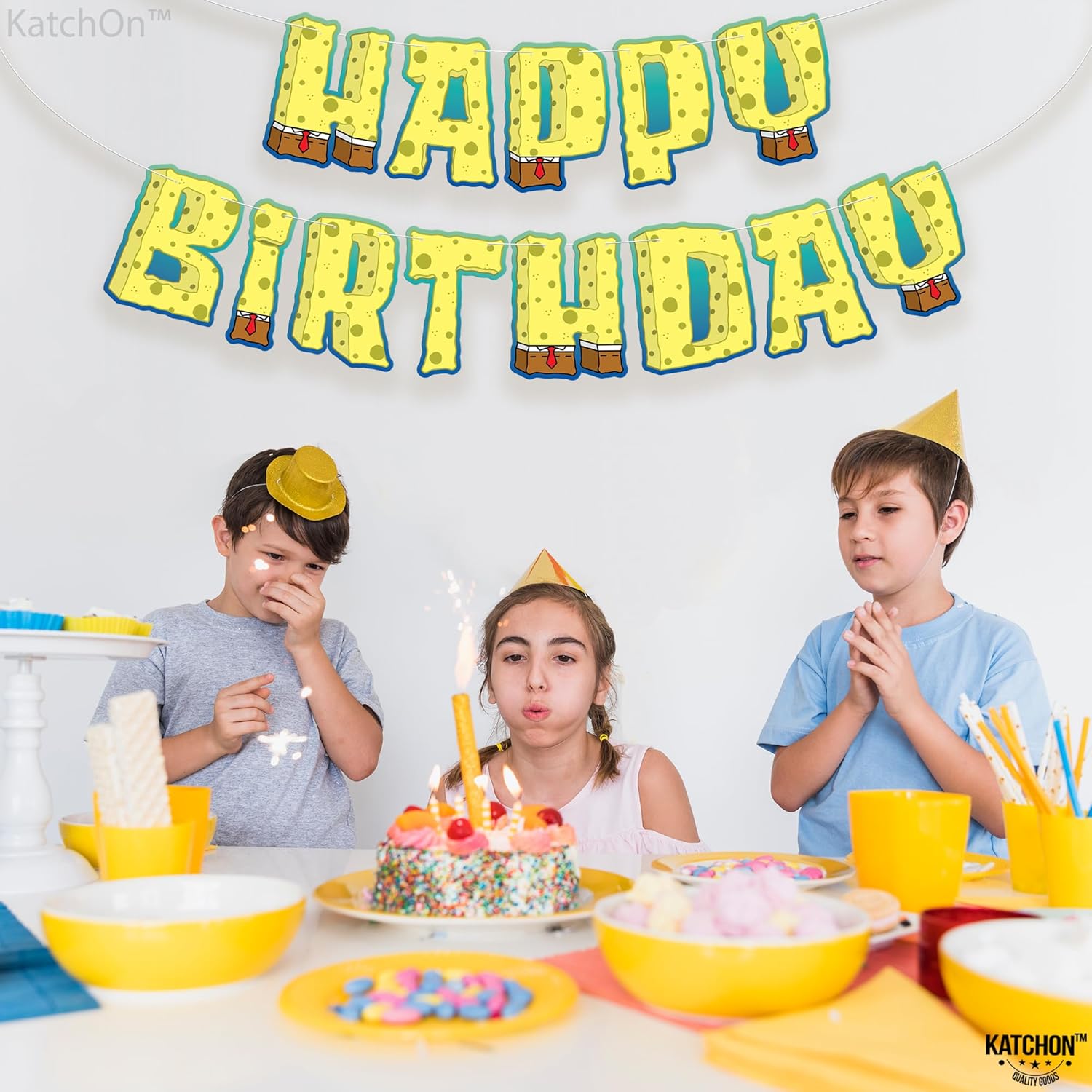 KatchOn 10 Foot Yellow Happy Birthday Banner