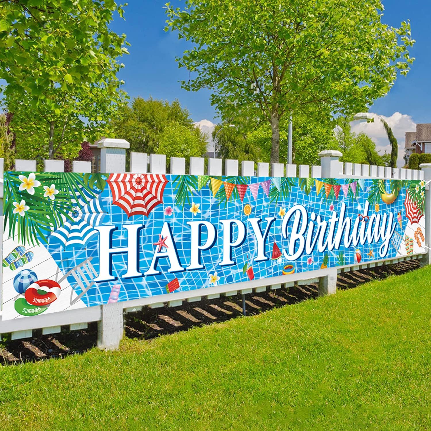Large Happy Birthday Pool Party Banner