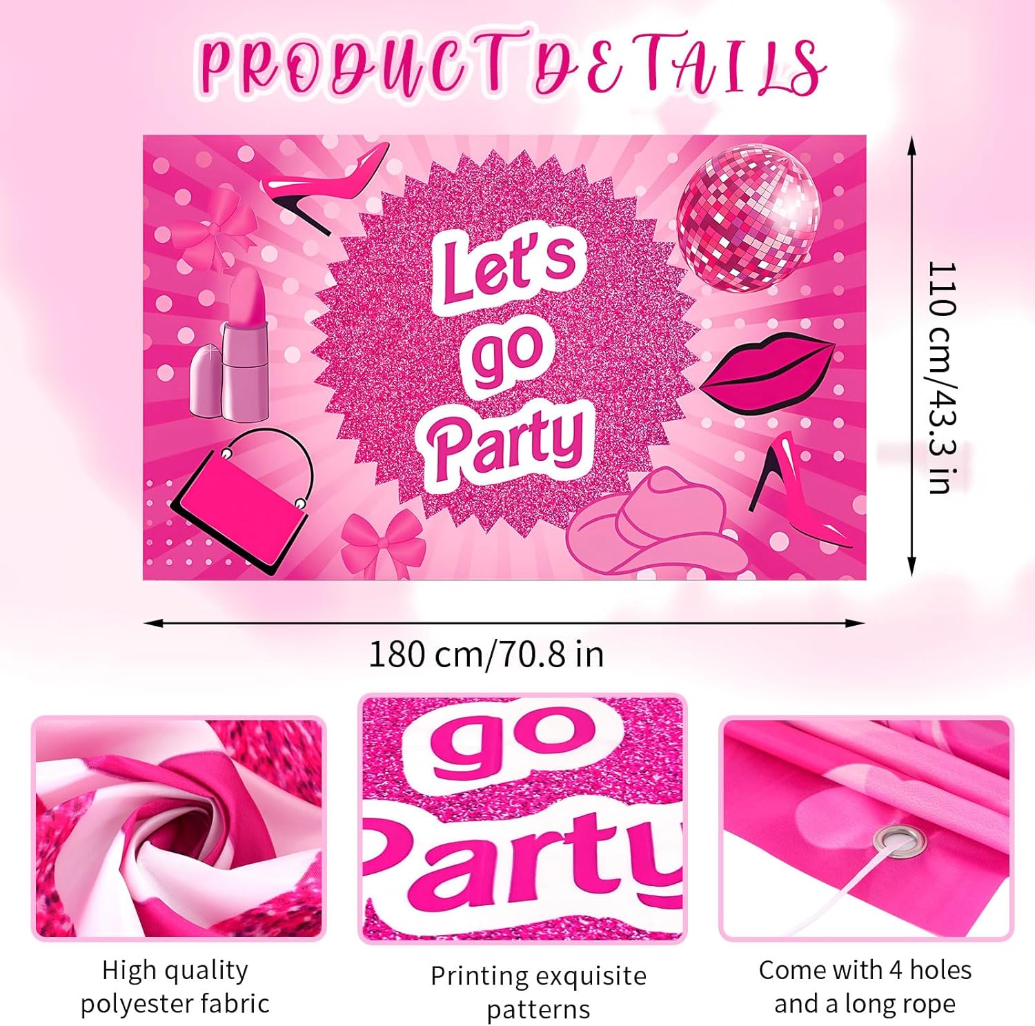 Pink Lets Go Party Banner 6x36ft Decorations