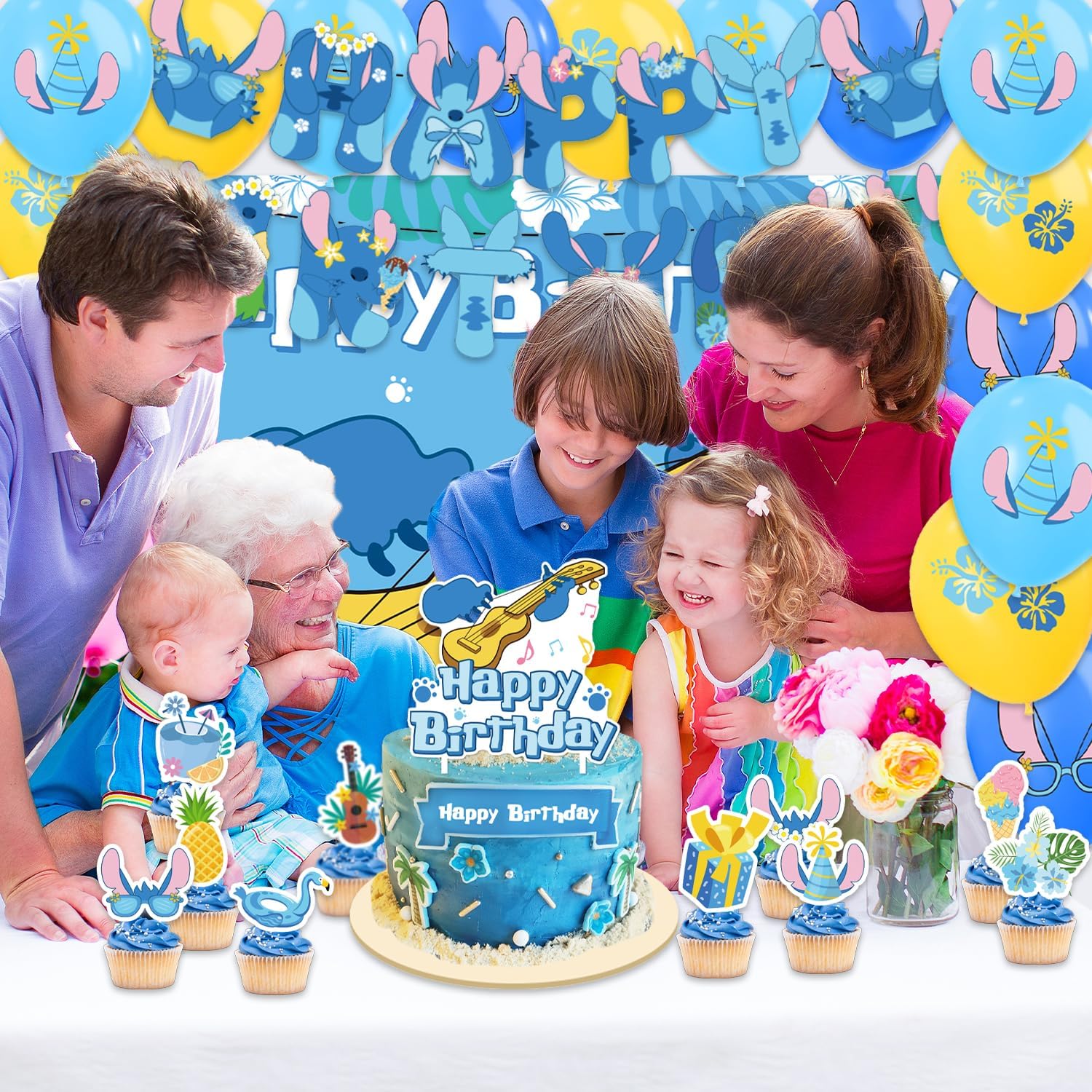 Aulecoo 42Pcs Stitch Birthday Party Decor Set