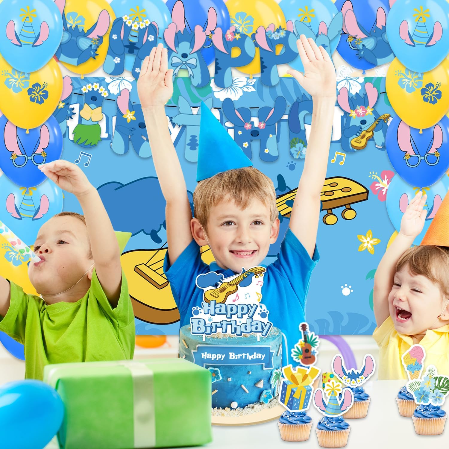 Aulecoo 42Pcs Stitch Birthday Party Decor Set