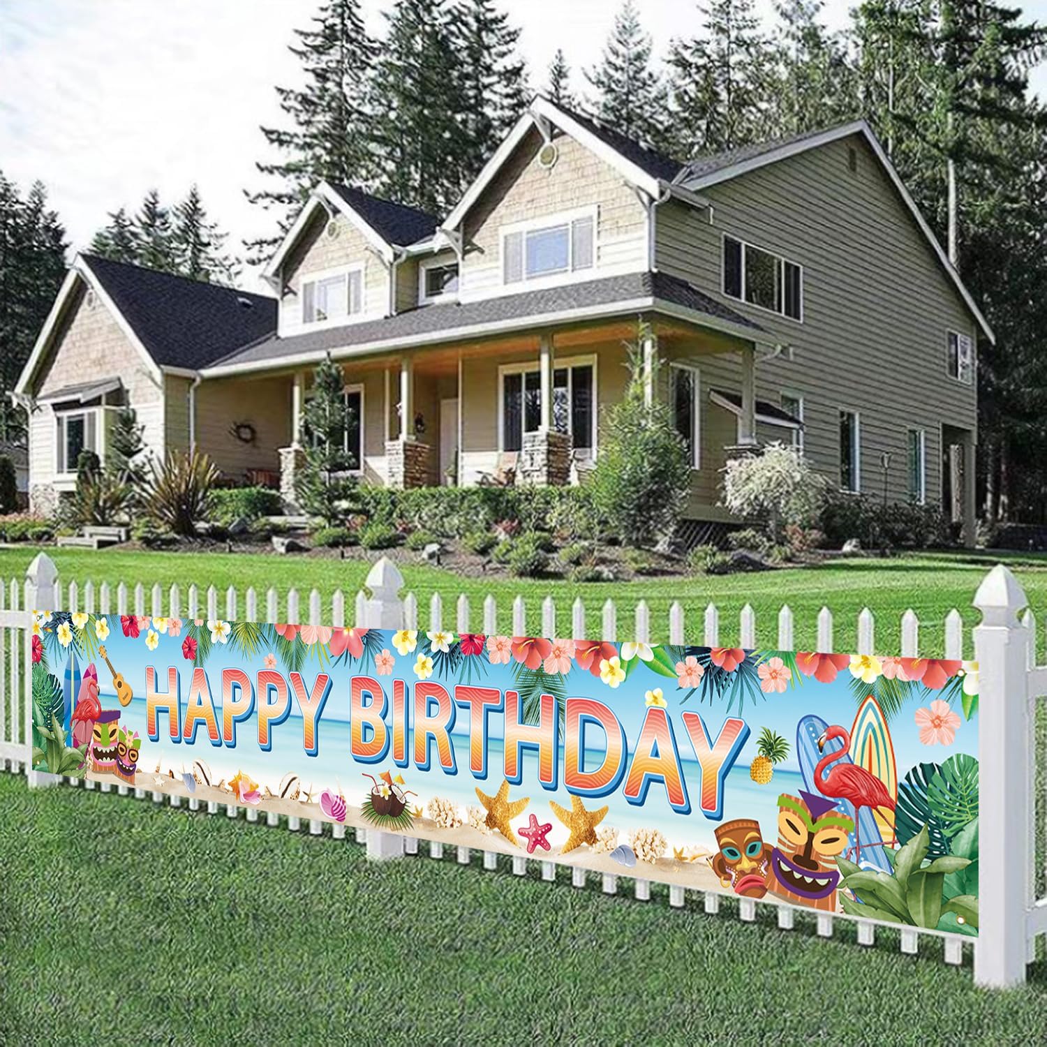 Hawaiian Birthday Party Banner with Luau Decorations