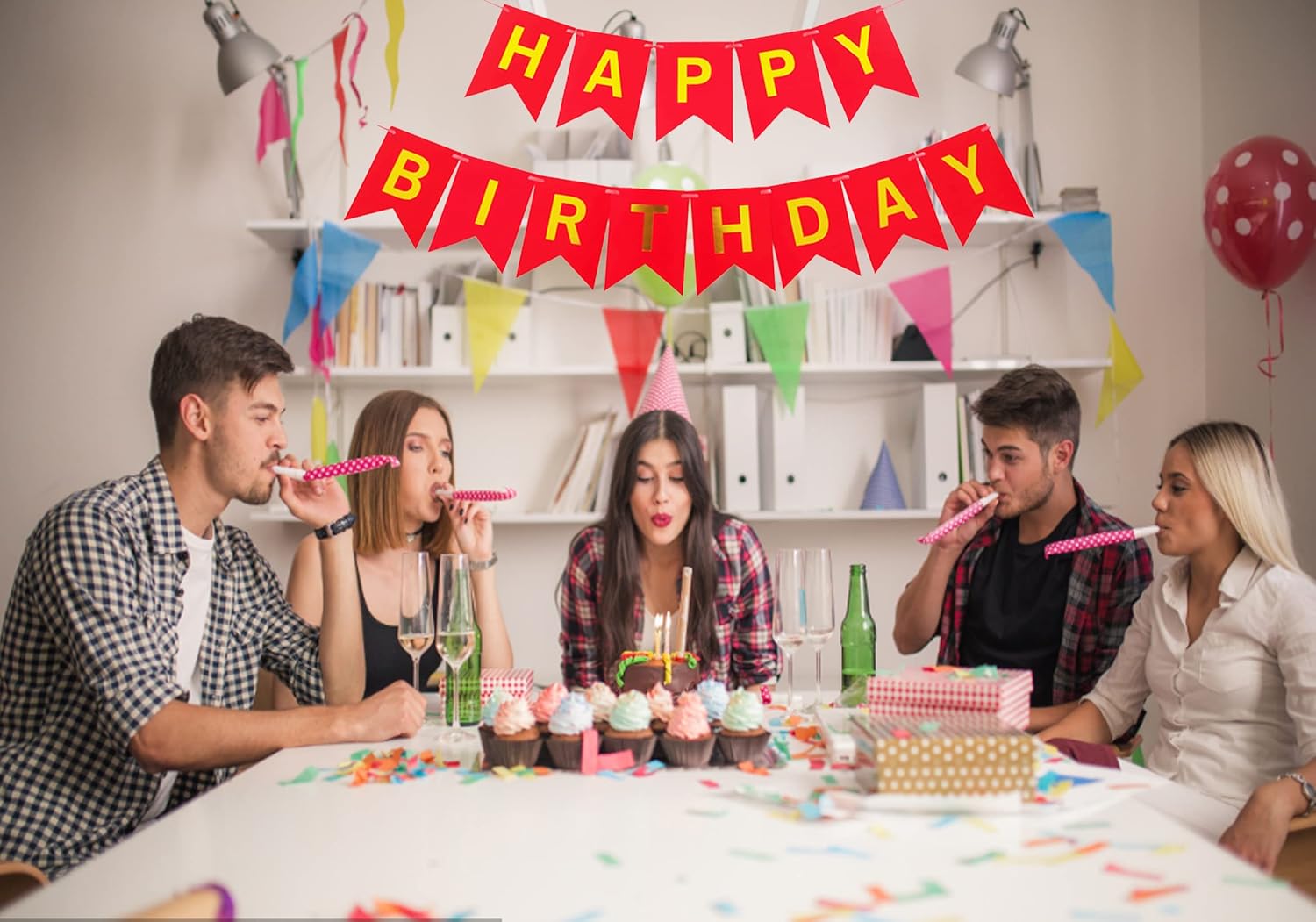 Red Happy Birthday Bunting Banner with Letters