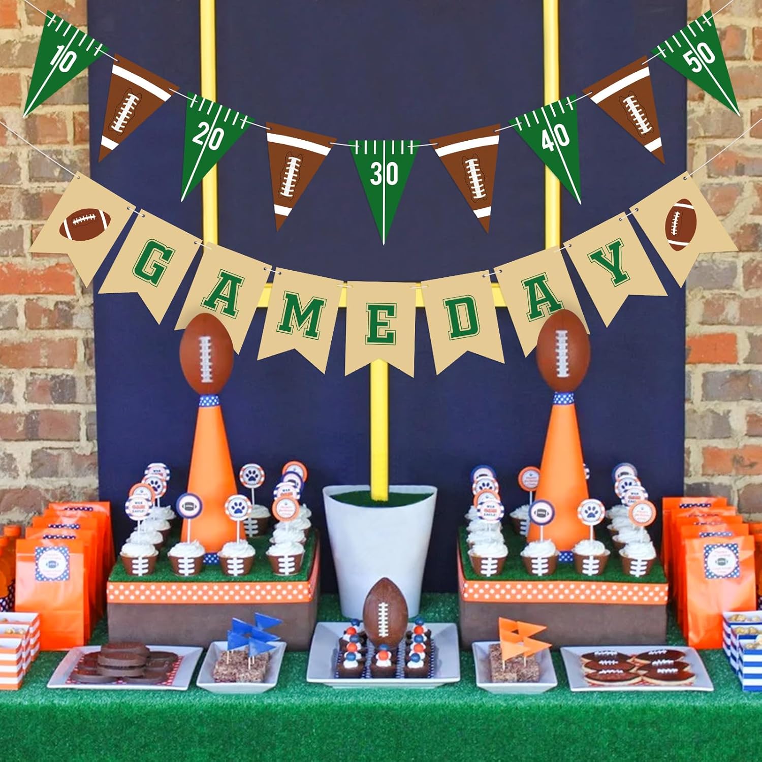 Hooqict Football Party Banner Garland with Triangle Flags