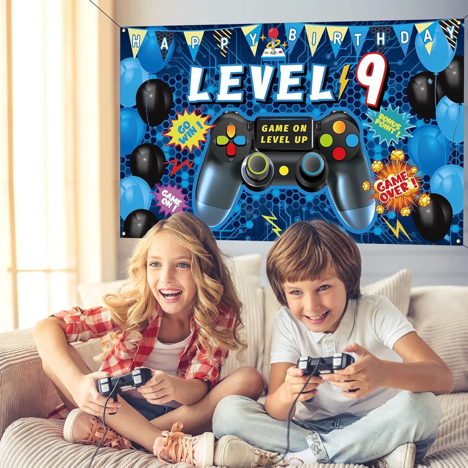 Vlipoeasn 9th Birthday Video Game Backdrop Banner