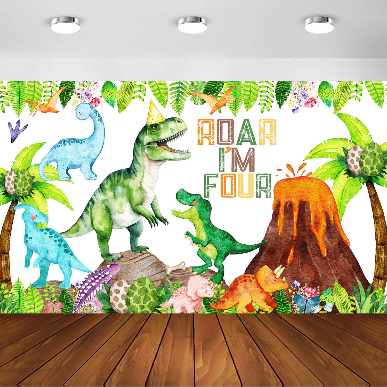Dinosaur 4th Birthday Decorations Banner Backdrop