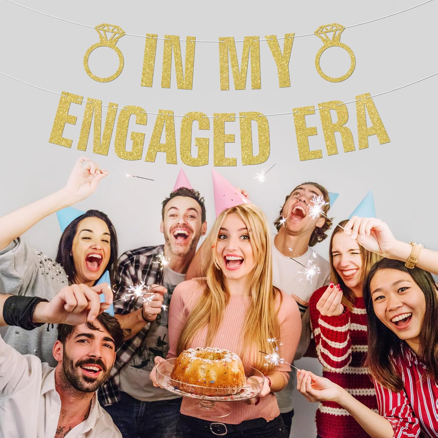 Gold Glitter Engagement Banner for Party Decorations