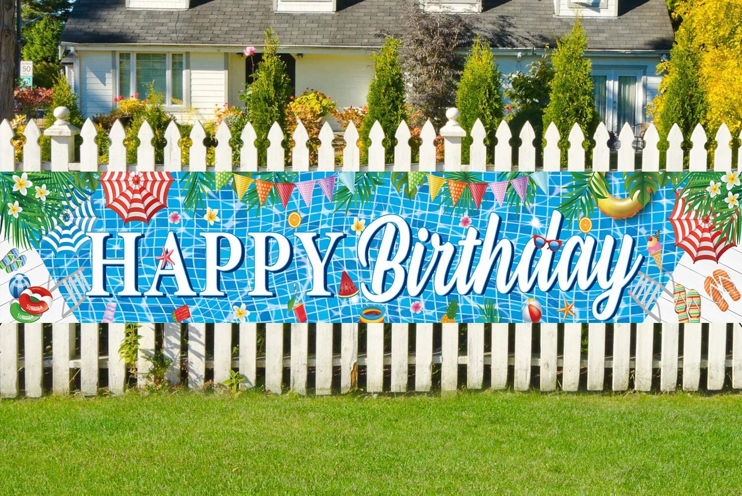 Large Happy Birthday Pool Party Banner