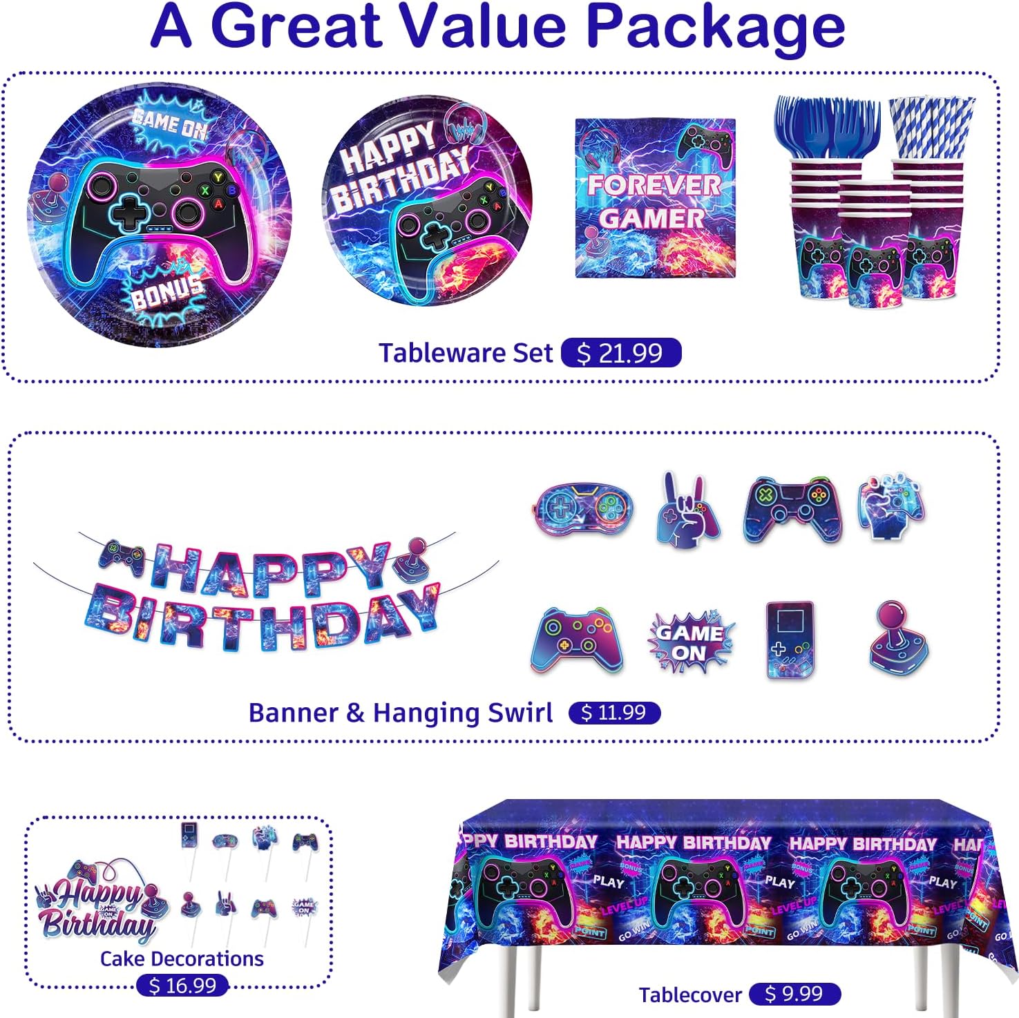 Yingoto 186Pcs Video Game Party Decorations Set