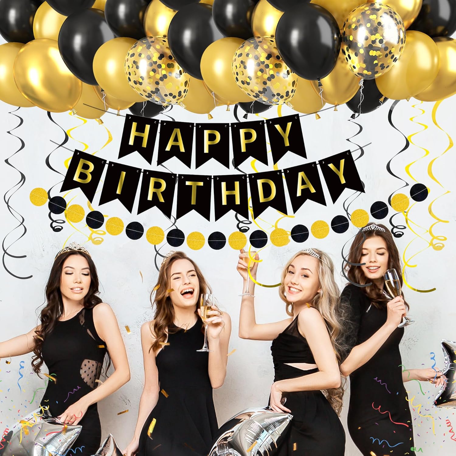 CANREVEL Black and Gold Birthday Decorations Set