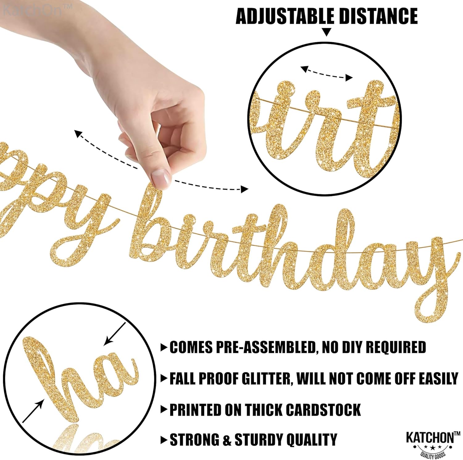 KatchOn Gold Happy Birthday Banner 10 Feet Pre-Strung