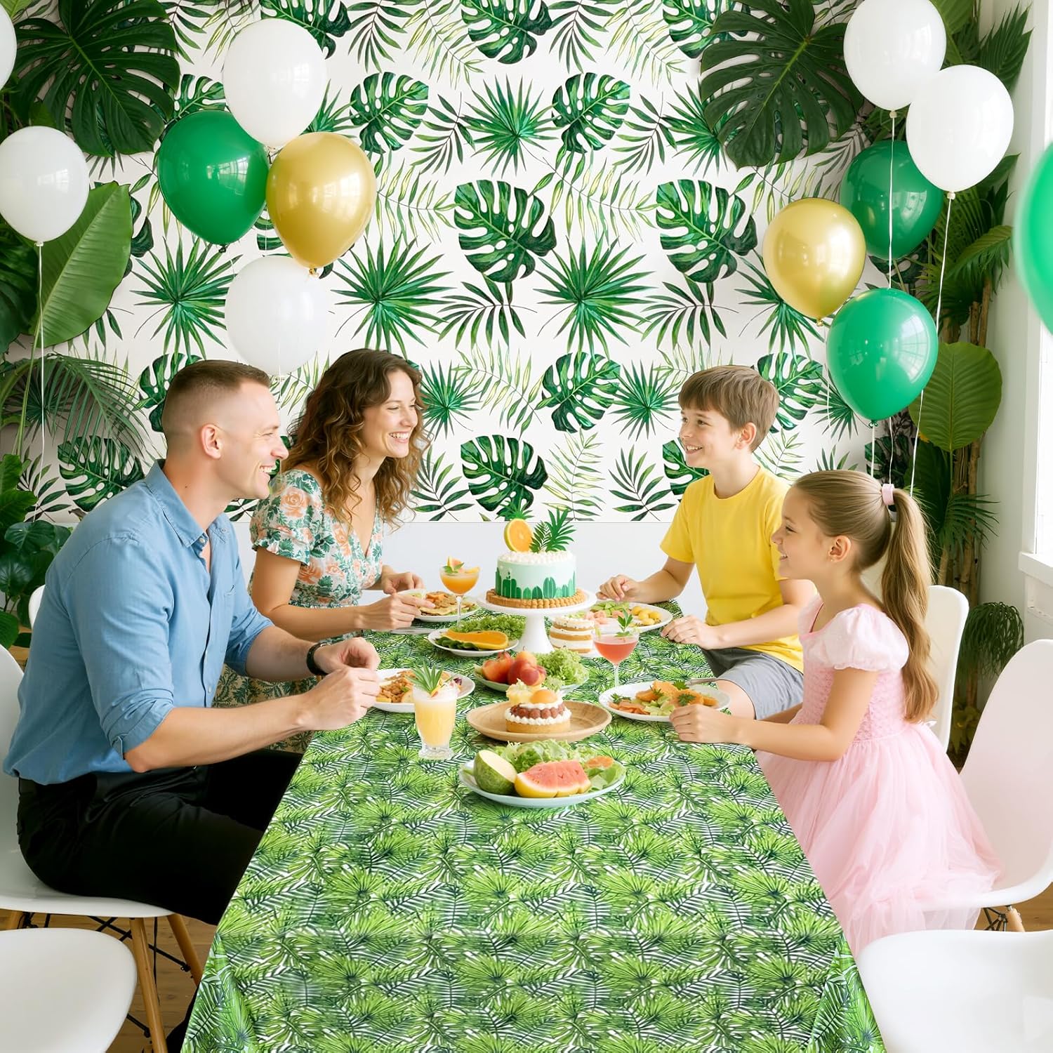 2 Pieces 54x108 Inch Hawaii Palm Leaves Tablecloth Decorations