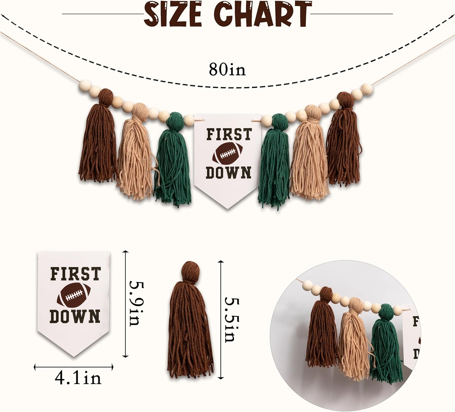 Football Highchair Birthday Banner with Tassels - Green