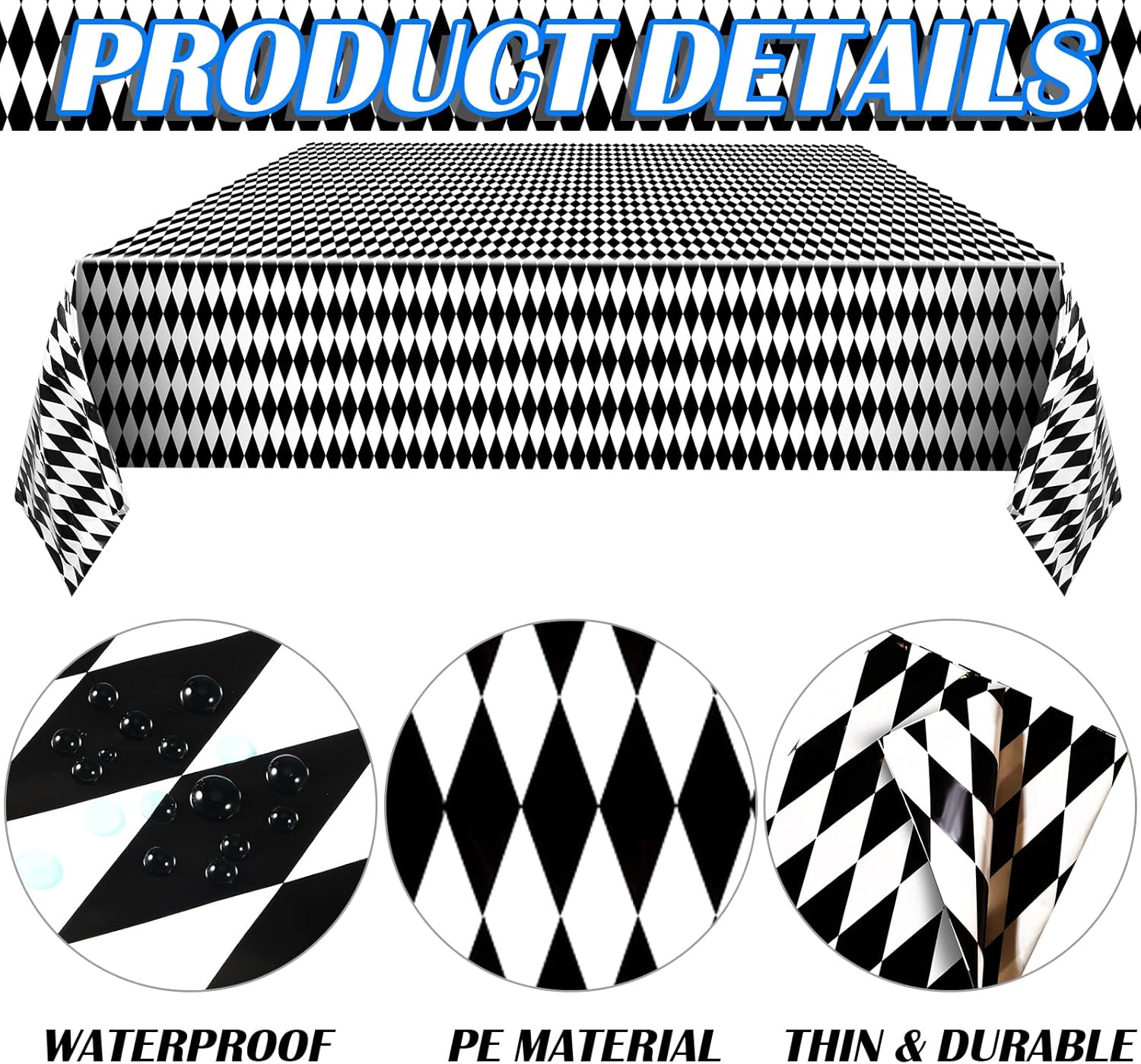 Irenare Black and White Checkered Tablecloths 3 Piece Set